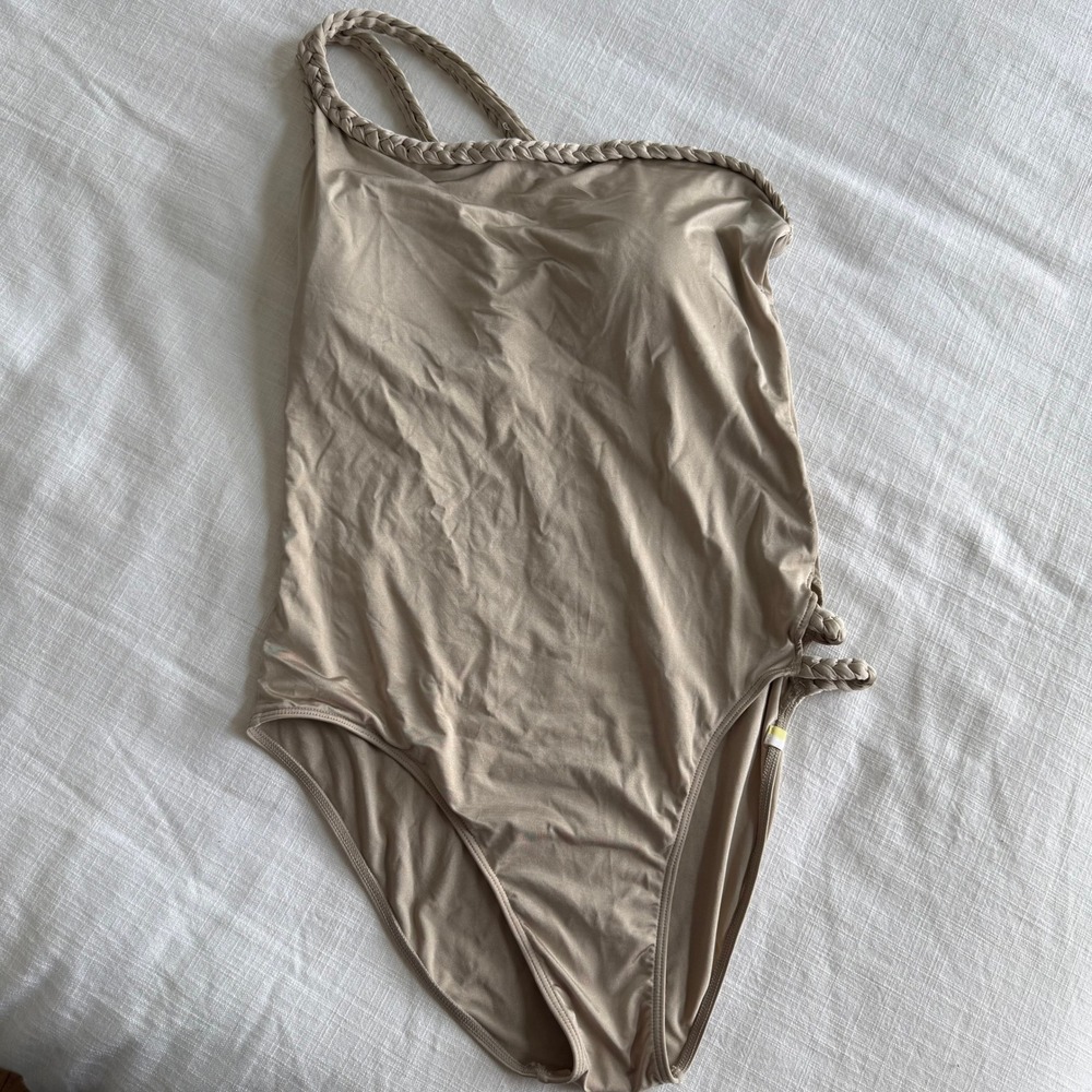 Summersalt One Shoulder Braided One Piece Swimsuit Taupe Tan Womens 10
